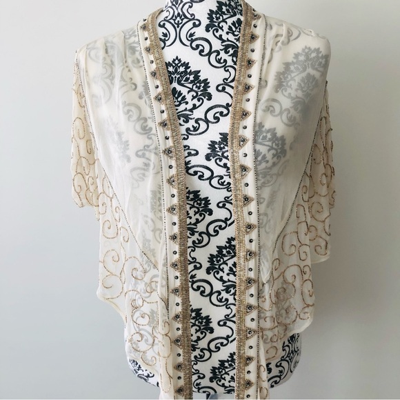 Haute Hippie 100% Silk Beaded Sheer Top Shirt Wrap - Picture 2 of 15